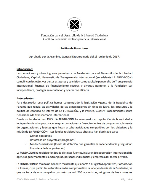 Política de Donaciones – FDLC / TI Panamá