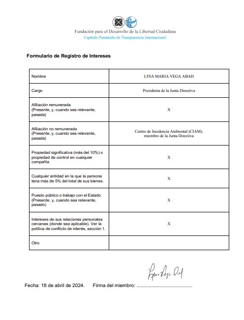 Declaraciones de Interés – Junta Directiva FDLC 2025 – 2024