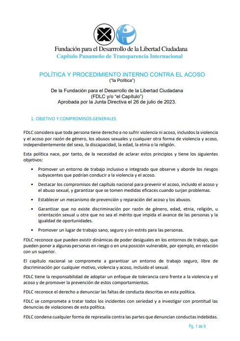 Política y Procedimiento Interno contra el Acoso – FDLC
